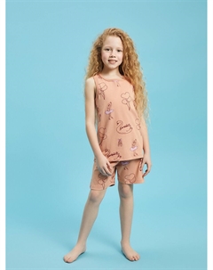 Пижамный комплект с круглым вырезом для девочки с принтом и шортами, коралл Pija pija