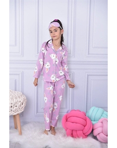 Темно-розовый пижамный комплект для девочки в горошек с кроликом 17088 Pijakids