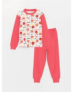 Пижамный комплект для девочки с круглым вырезом и длинными рукавами Güneş, цветок граната Gunes