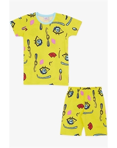 Пижамный комплект для девочки с шортами, желтый с рисунком (4–8 лет) Breeze
