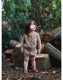 Детский хлопковый вязаный кардиган с пуантами, тан браун The little tailor