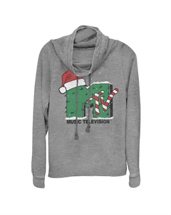 Детская спортивная одежда с логотипом MTV. Рождественская елка. Шапка Санты. Цветной пуловер с воротником-хомутом. Licensed character