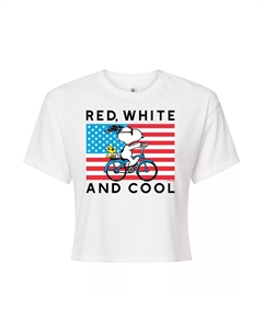 Укороченная футболка Peanuts Bike Riding Snoopy для юниоров "Red, White & Cool", белый Licensed character