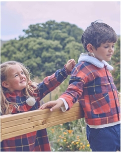 Клетчатая куртка для мальчика с воротником из овчины, красный Dadati