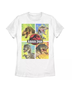 Футболка «Парк Юрского периода» для юниоров с четырьмя разными лицами динозавров, белый Licensed character