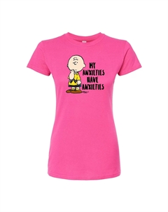 Облегающая футболка Juniors' Peanuts Charlie Anxieties, розовый Licensed character