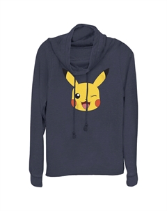 Пуловер с графическим рисунком и логотипом Pokémon Pikachu для юниоров, толстовка с большим лицом, темно-синий Licensed character