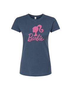 Розовая приталенная футболка с блестящим логотипом Barbie для подростков, синий Licensed character