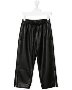 Kids брюки из искусственной кожи с вышитым логотипом, черный Mm6 maison margiela
