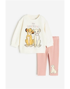 Хлопковый костюм The Lion King 2-piece Printed, кремовый/розовый H&m