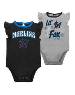 Комплект из двух боди Miami Marlins Little Fan черного/серого цвета для новорожденных и младенцев Outerstuff