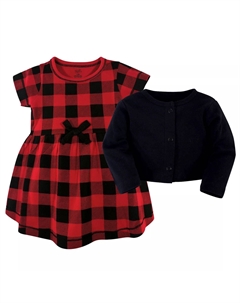 Комплект из 2 предметов: платье и кардиган из органического хлопка для малышей и девочек-подростков, клетка цвета буйвола Touched by nature