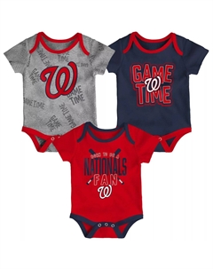 Комплект боди из трех частей цвета Game Time красного/темно-синего/серого цвета для новорожденных и младенцев Washington Nationals Outerstuff