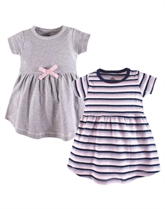 Платья с короткими рукавами из органического хлопка для малышей и девочек-подростков, 2 шт., серо-хизер в полоску Touched by nature