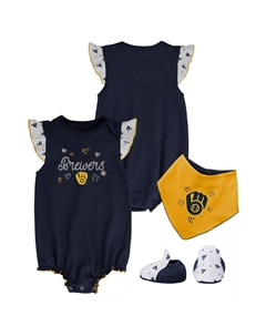 Темно-синий комплект из трех частей боди Milwaukee Brewers для новорожденных и младенцев, нагрудник и пинетки Outerstuff