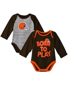Комплект из двух боди с длинными рукавами коричневого/серого цвета для новорожденных и младенцев Cleveland Browns Born To Win Outerstuff