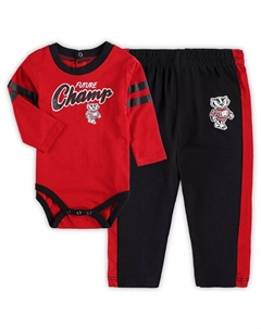 Комплект боди с длинными рукавами и спортивными штанами Little Kicker красного/черного цвета для новорожденных и младенцев Wisconsin Badgers Little Kicker Outerstuff