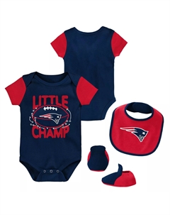 Темно-синий/красный комплект из трех частей боди New England Patriots Little Champ для новорожденных и младенцев с нагрудником и пинетками Outerstuff