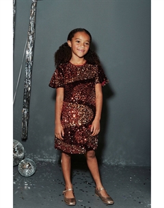 Велюровое вечернее платье с пайетками Коричнево-золотой металлик с водоворотом, коричневый Next