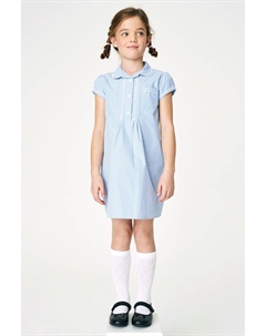 Школьное платье Vichy в клетку с кружевом и застежкой на пуговицы спереди, синий Next