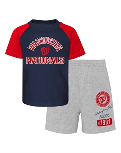 Комплект из футболки и шорт реглан Infant Navy/Heather Grey Washington Nationals Ground Out Baller Outerstuff