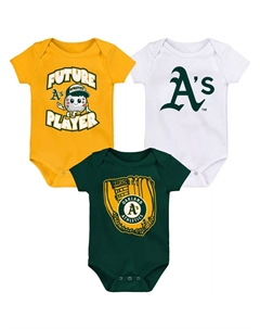 Набор из трех боди для новорожденных и младенцев золотого/зеленого/белого цвета Oakland Athletics Minor League Player Outerstuff