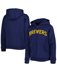 Флисовая толстовка с молнией во всю длину и надписью Youth Navy Milwaukee Brewers Outerstuff