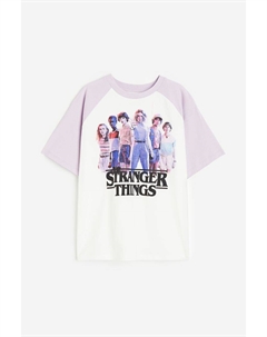 Футболка Stranger Things Printed Cotton, белый/светло-фиолетовый H&m