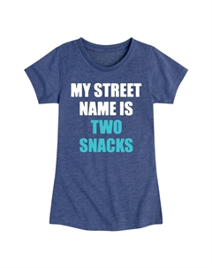 Футболка с изображением Street Name Is Two Snacks для девочек 7–16 лет, синий Licensed character