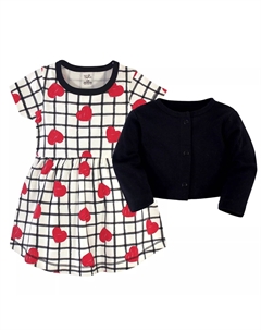 Комплект из 2 предметов: платье и кардиган из органического хлопка для малышей и девочек-подростков, черно-красное сердце Touched by nature