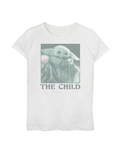 Монохромная футболка для девочек 3–16 лет с изображением «Звездных войн, мандалорца, ребенка», также известного как Baby Yoda Licensed character