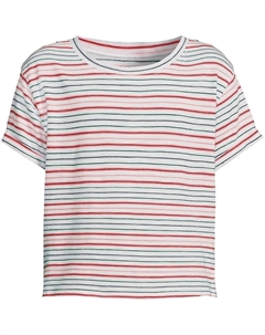 Топ с короткими рукавами и круглым вырезом для девочек от 2 до 18 лет, цвет Lily White Stripe Lands' end