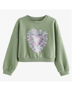 Топ с длинными рукавами и принтом в форме сердца для девочек 4–12 лет, цвет Khaki Next