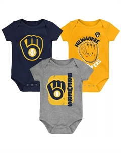 Комплект боди Milwaukee Brewers Change Up темно-синего/золотого/серого цвета для новорожденных и младенцев, состоящий из 3 шт. Outerstuff