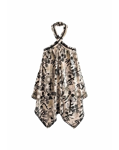 REGULAR FIT Halterneck, Платье из джерси черный экрю с белым принтом Next