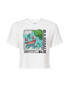 Укороченная футболка с рисунком Pokémon Bulbasaur Stats для юниоров, белый Licensed character