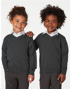 2 пары школьных джемперов унисекс из чистого хлопка (3–18 лет), серый Marks & spencer