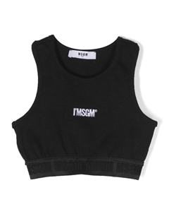 Укороченный топ в рубчик с вышитым логотипом, черный Msgm kids