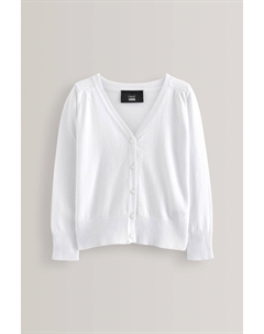Школьный кардиган с высоким содержанием хлопка и V-образным вырезом, белый Next