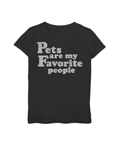 Простая футболка с потертым рисунком для девочек 7–16 лет «Домашние животные — мои любимые люди», черный Unbranded