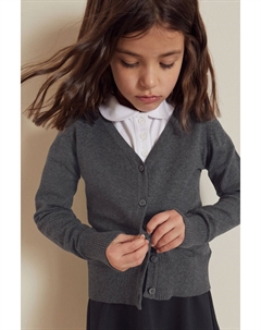 Школьный кардиган с высоким содержанием хлопка и V-образным вырезом, серый Next