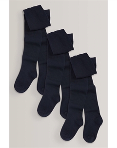 Комплект из 3 пар хлопковых колготок для школы, синий Next