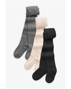 3 пары колготок с высоким содержанием хлопка, черный Next