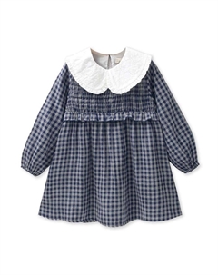 Платье для девочки с воротником «Питер Пэн» и сине-серым клетчатым халатом Dadati