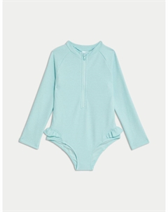 Текстурированный купальник с длинными рукавами, светло-голубой Marks & spencer