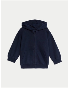 Толстовка с капюшоном из хлопка на молнии, темно-синий Marks & spencer