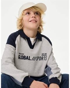 Толстовка-поло из хлопка с надписью Sports, серый Marks & spencer