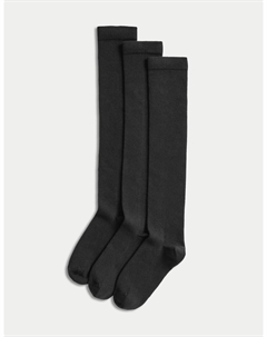 3 пары хлопковых носков выше колена, черный Marks & spencer