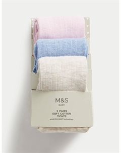 3 пары хлопковых колготок в рубчик, разноцветный Marks & spencer