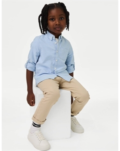 Рубашка Оксфорд из чистого хлопка, синий Marks & spencer